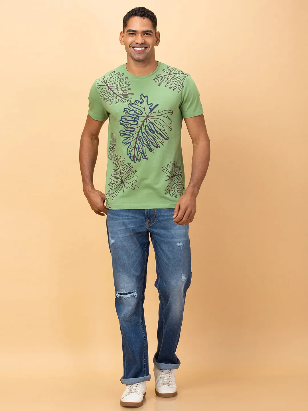 Fern Green Regular Fit Round Neck Men's T-Shirt by Being Human Clothing - Image 2