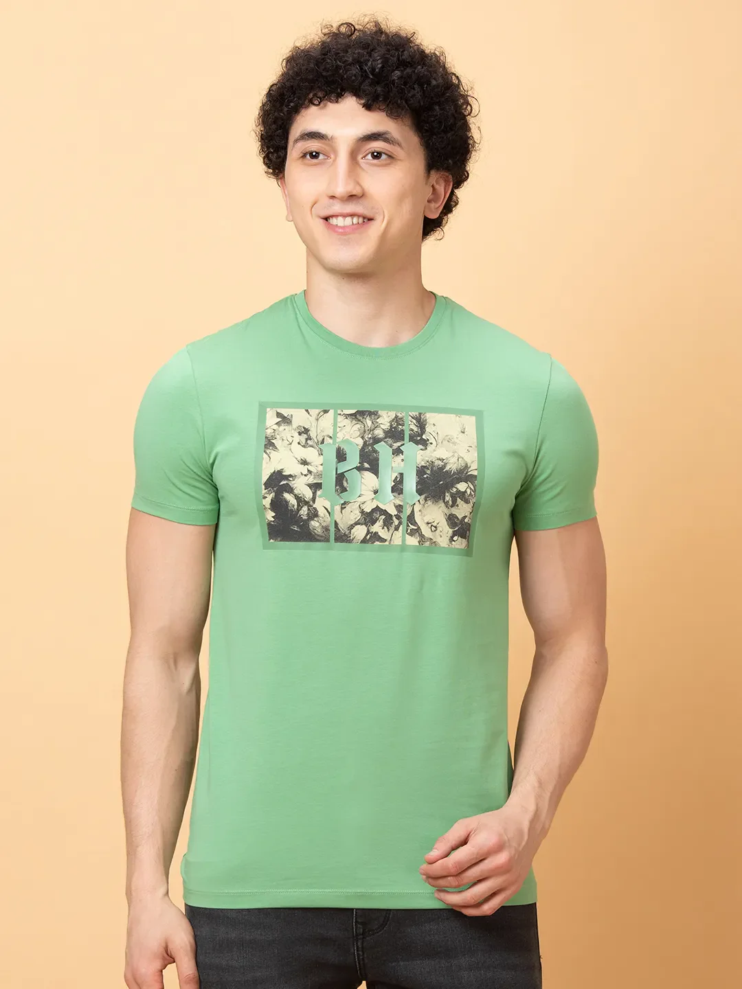 Green Regular Fit Round Neck Men's T-Shirt by Being Human Clothing