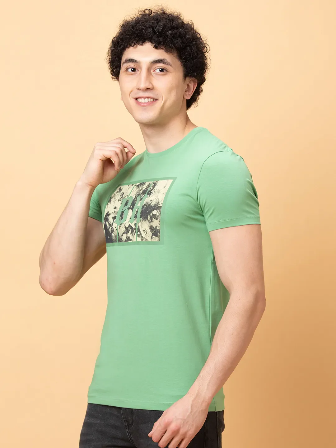 Green Regular Fit Round Neck Men's T-Shirt by Being Human Clothing - Image 4