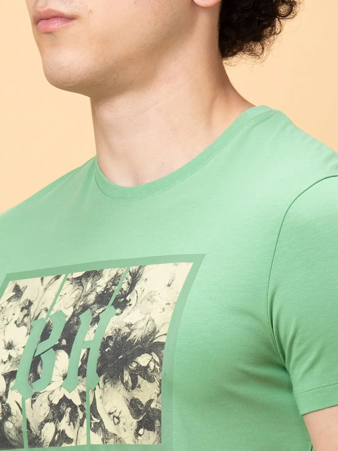 Green Regular Fit Round Neck Men's T-Shirt by Being Human Clothing - Image 5