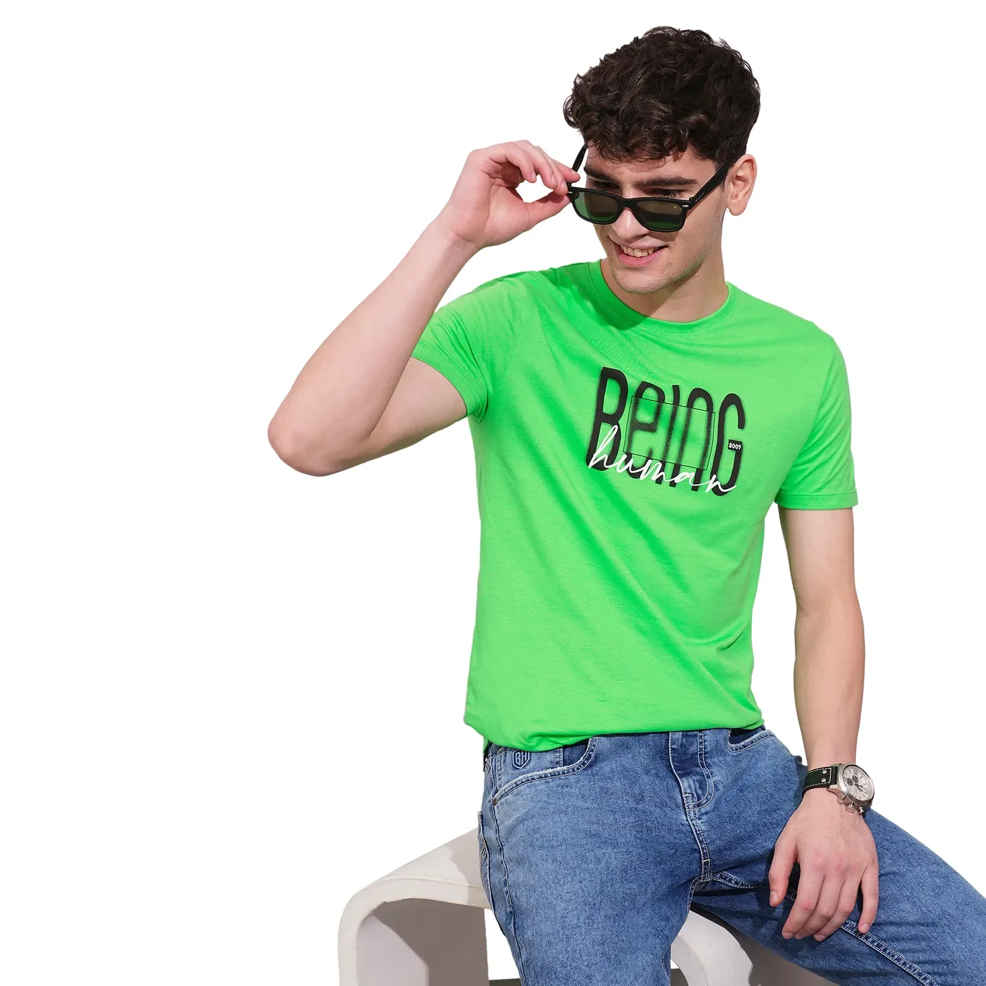 Green Regular Fit Men's Short Sleeves T-Shirt by Being Human Clothing - Image 6