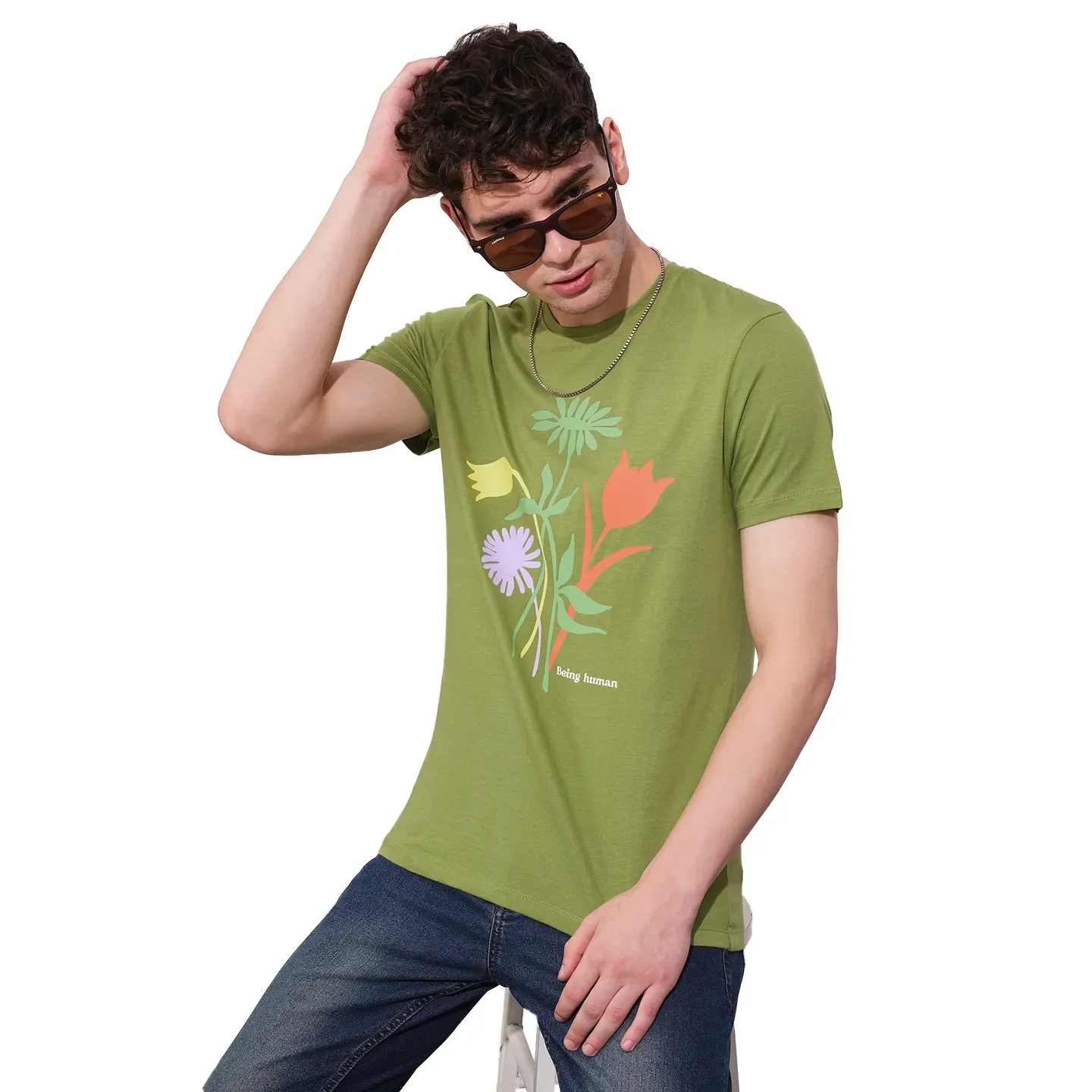 Green Regular Fit Men's Short Sleeves T-Shirt by Being Human Clothing - Image 6