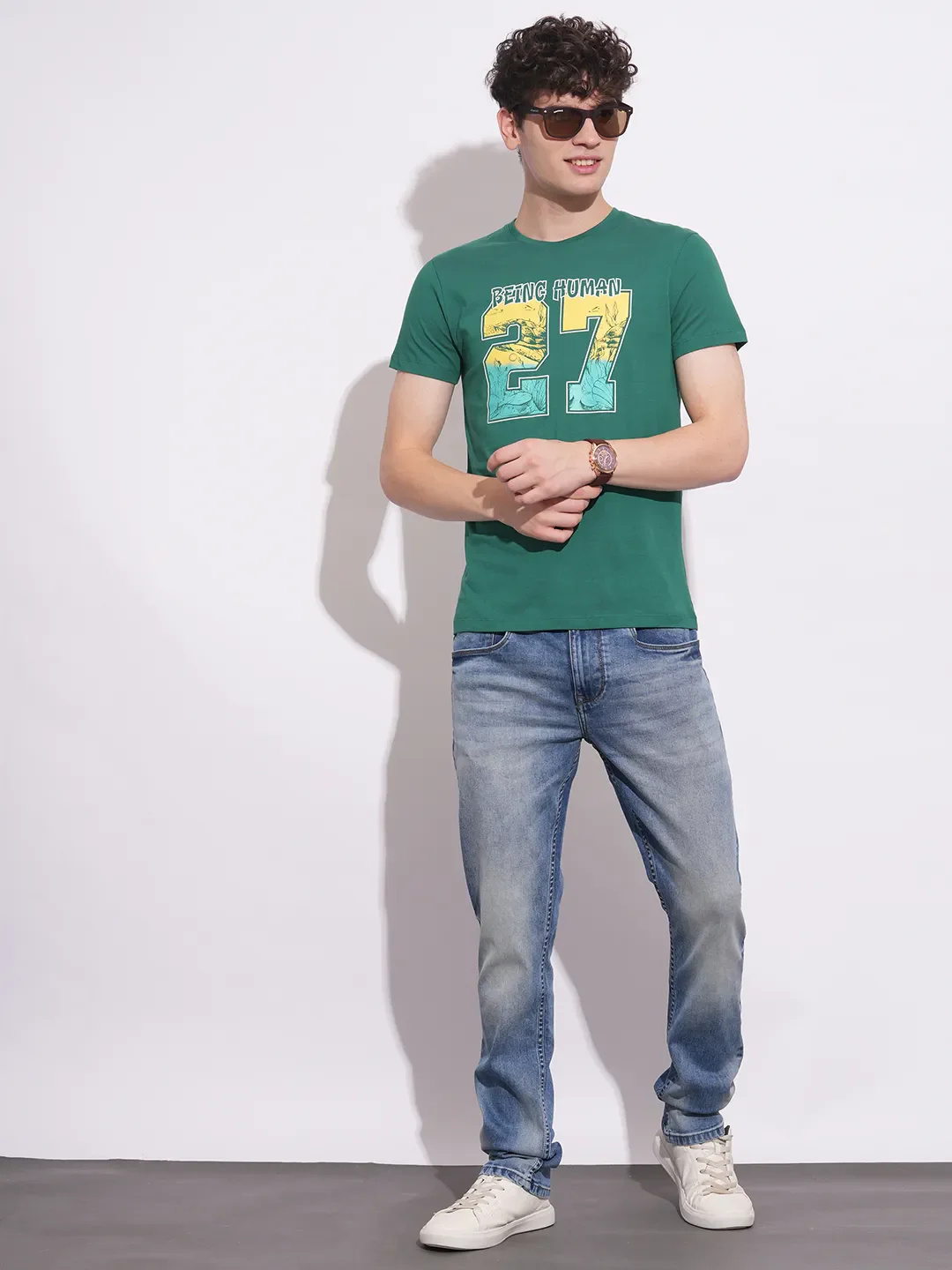 Green Lake Slim Fit Round Neck Men's T-Shirt by Being Human Clothing - Image 4