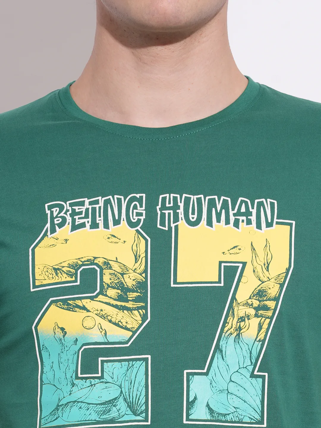 Green Lake Slim Fit Round Neck Men's T-Shirt by Being Human Clothing - Image 5