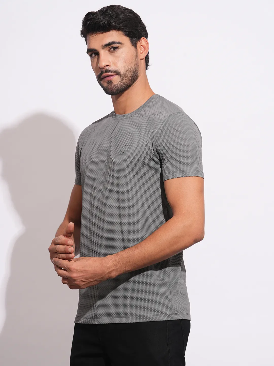 Grey Slim Fit Round Neck Men's T-Shirt by Being Human Clothing - Image 2