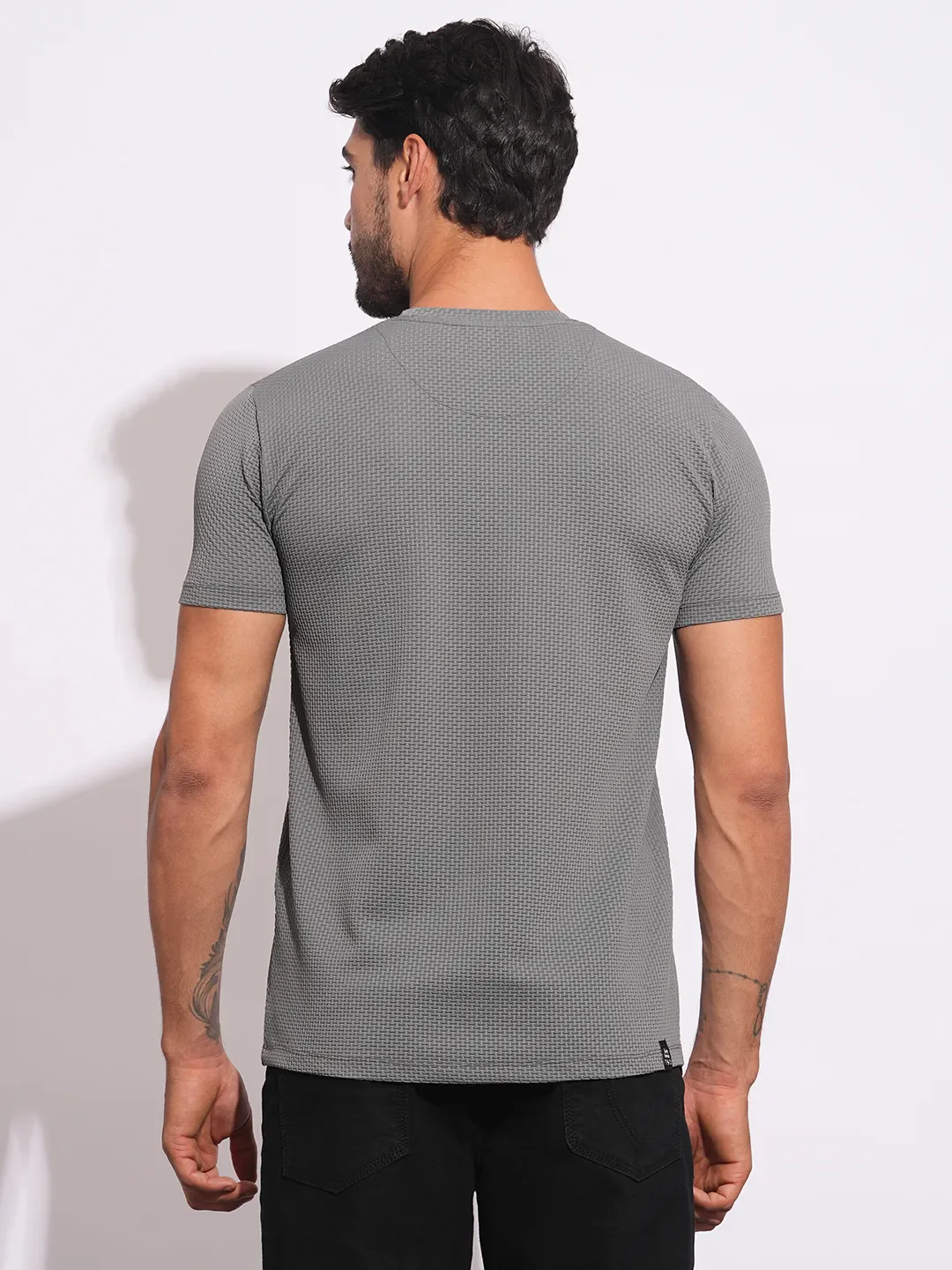 Grey Slim Fit Round Neck Men's T-Shirt by Being Human Clothing - Image 3