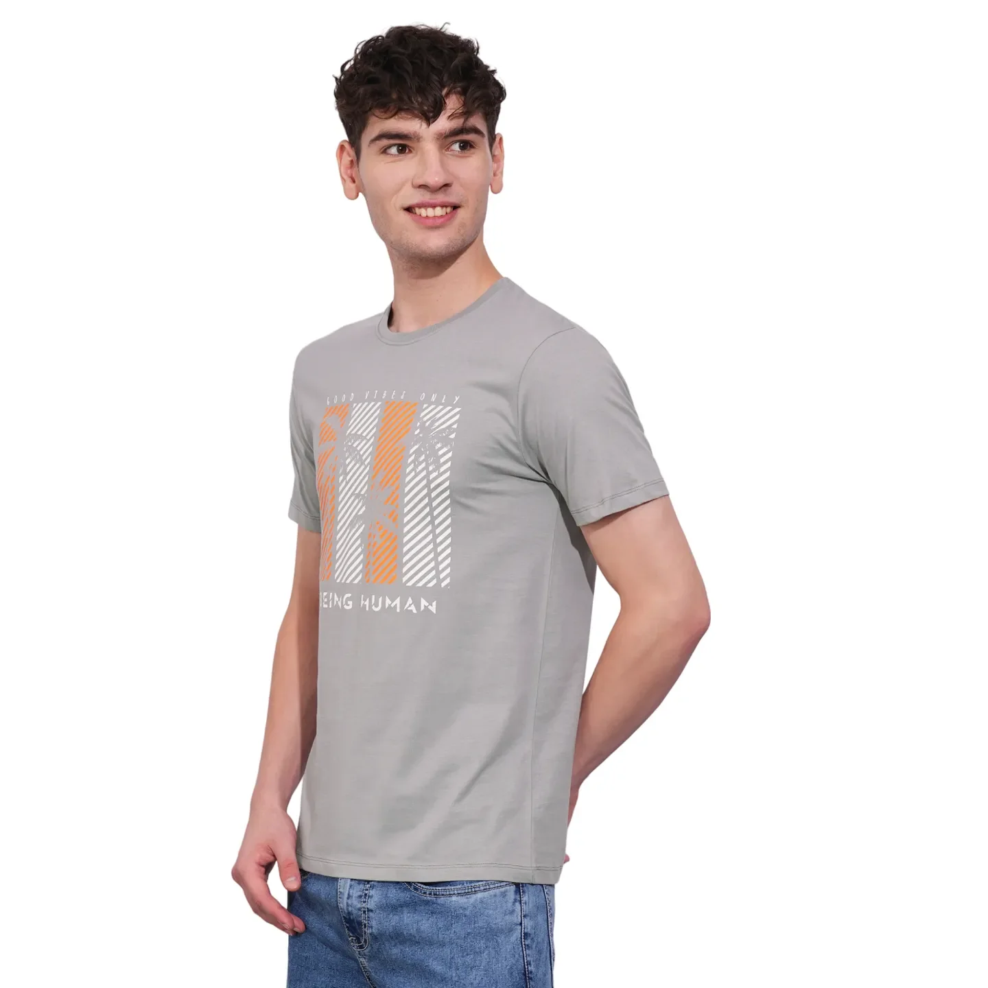 Grey Regular Fit Round Neck Men's T-Shirt by Being Human Clothing - Image 2