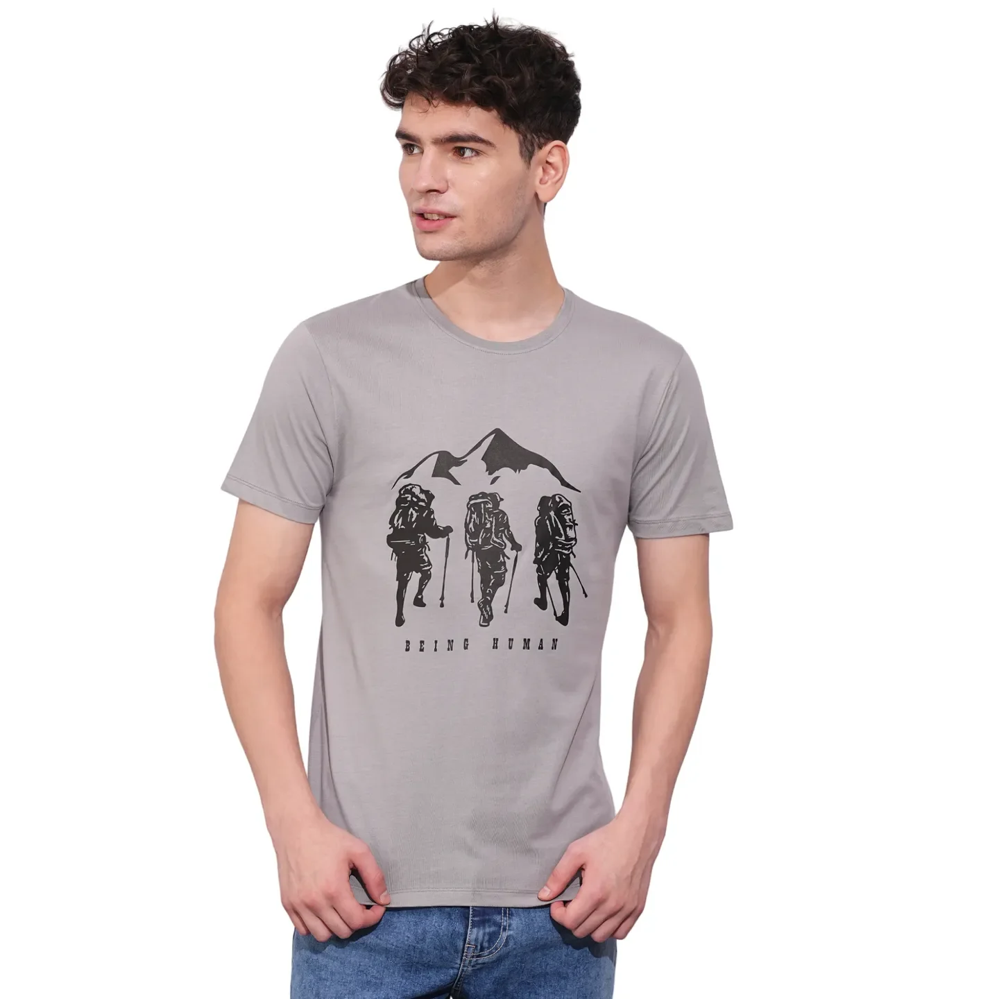 Grey Regular Fit Men's Short Sleeves T-Shirt by Being Human Clothing - Image 2