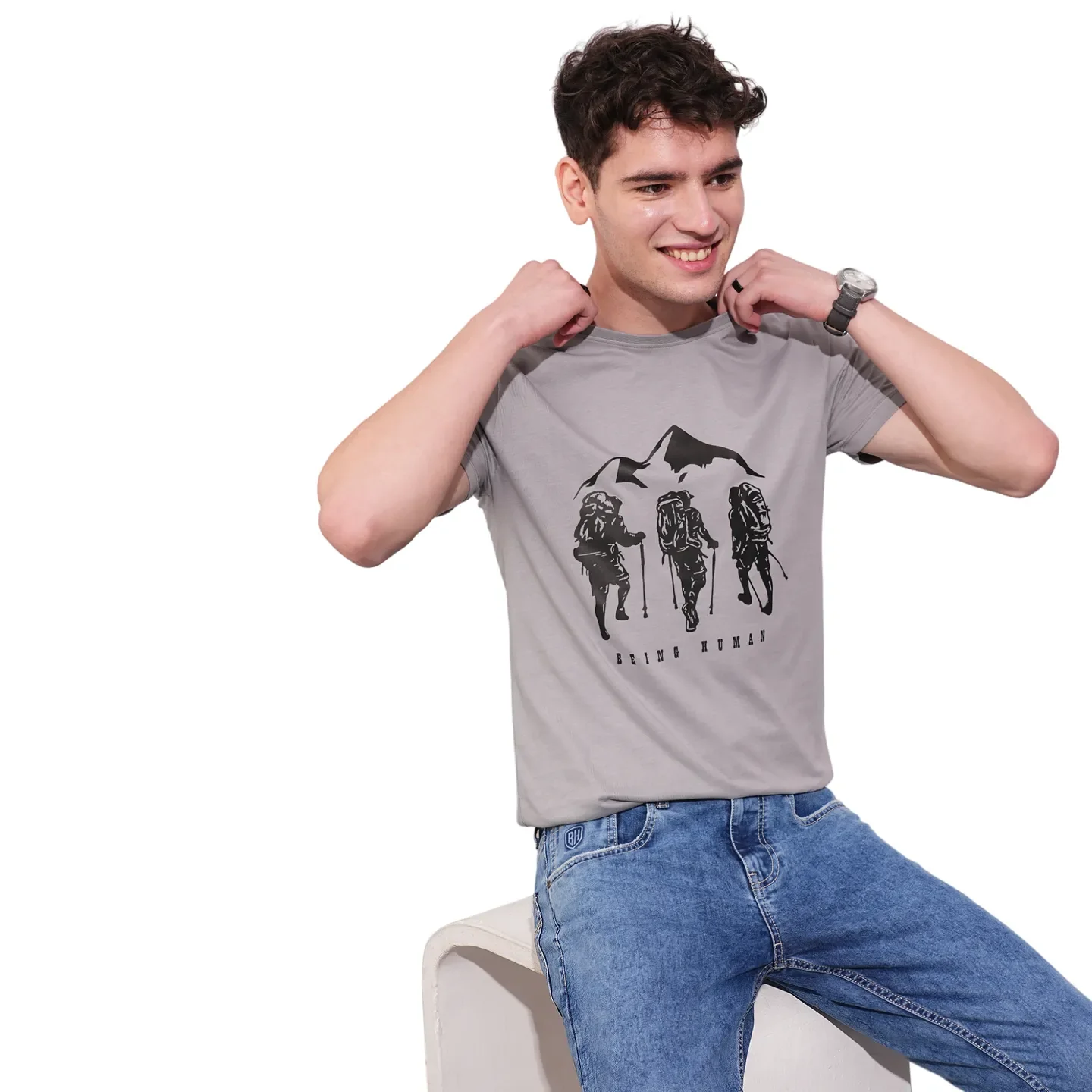 Grey Regular Fit Men's Short Sleeves T-Shirt by Being Human Clothing - Image 6