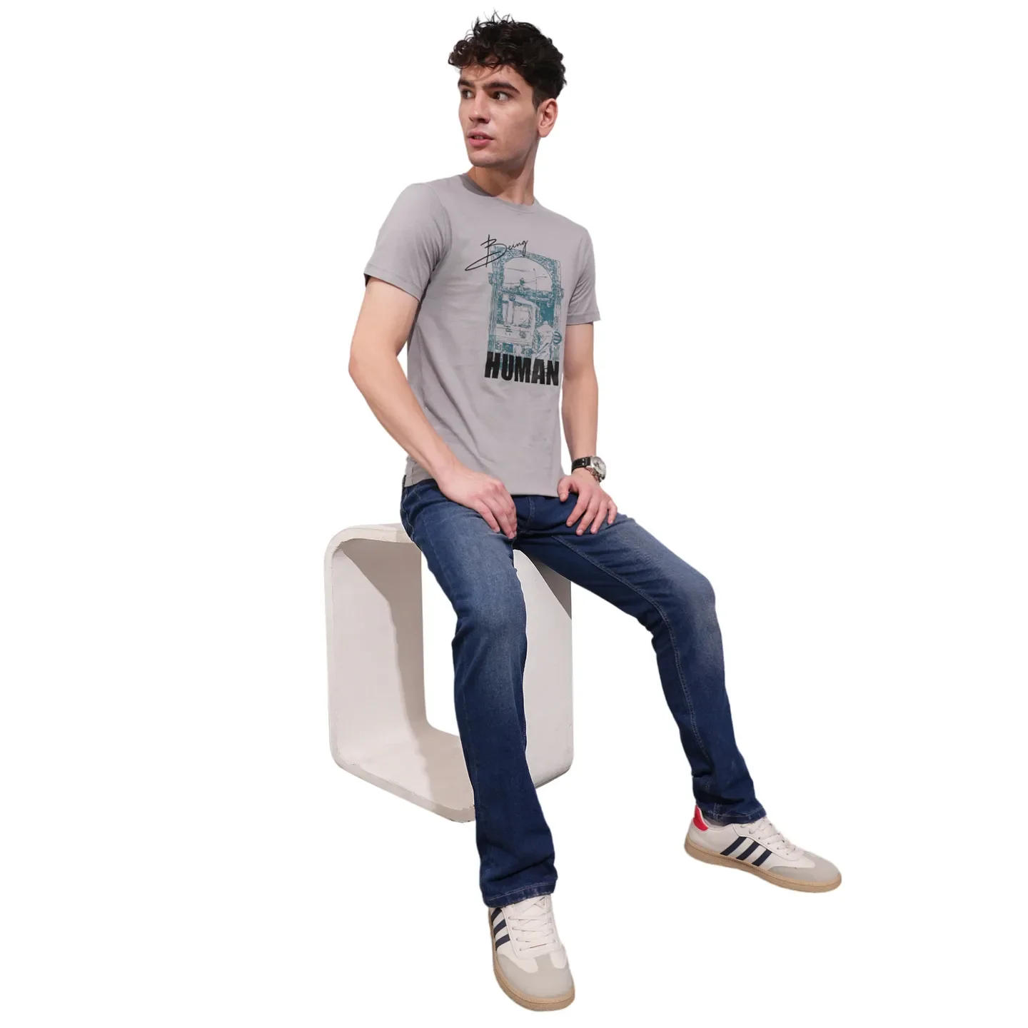 Grey Regular Fit Round Neck Men's T-Shirt by Being Human Clothing - Image 4