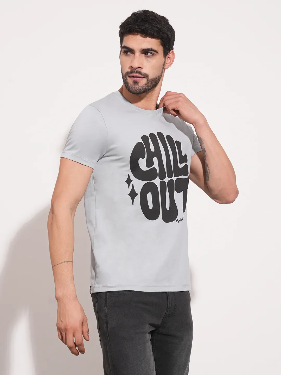 Grey Regular Fit Men's Short Sleeves T-Shirt by Being Human Clothing