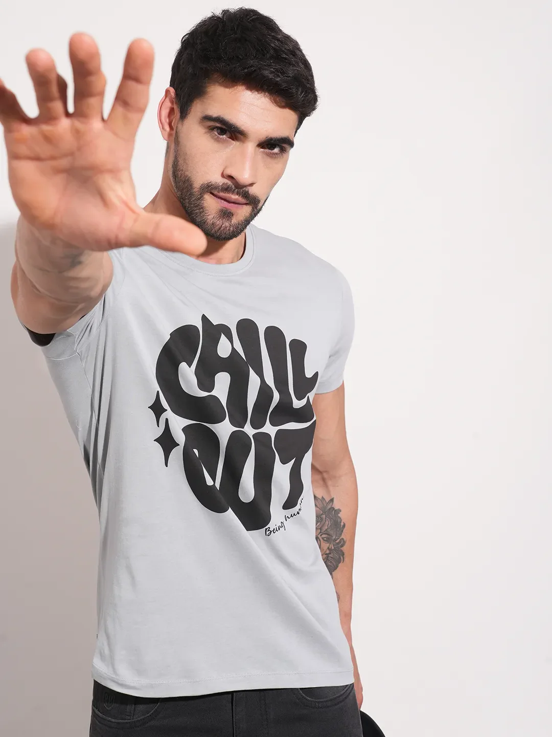 Grey Regular Fit Men's Short Sleeves T-Shirt by Being Human Clothing - Image 5