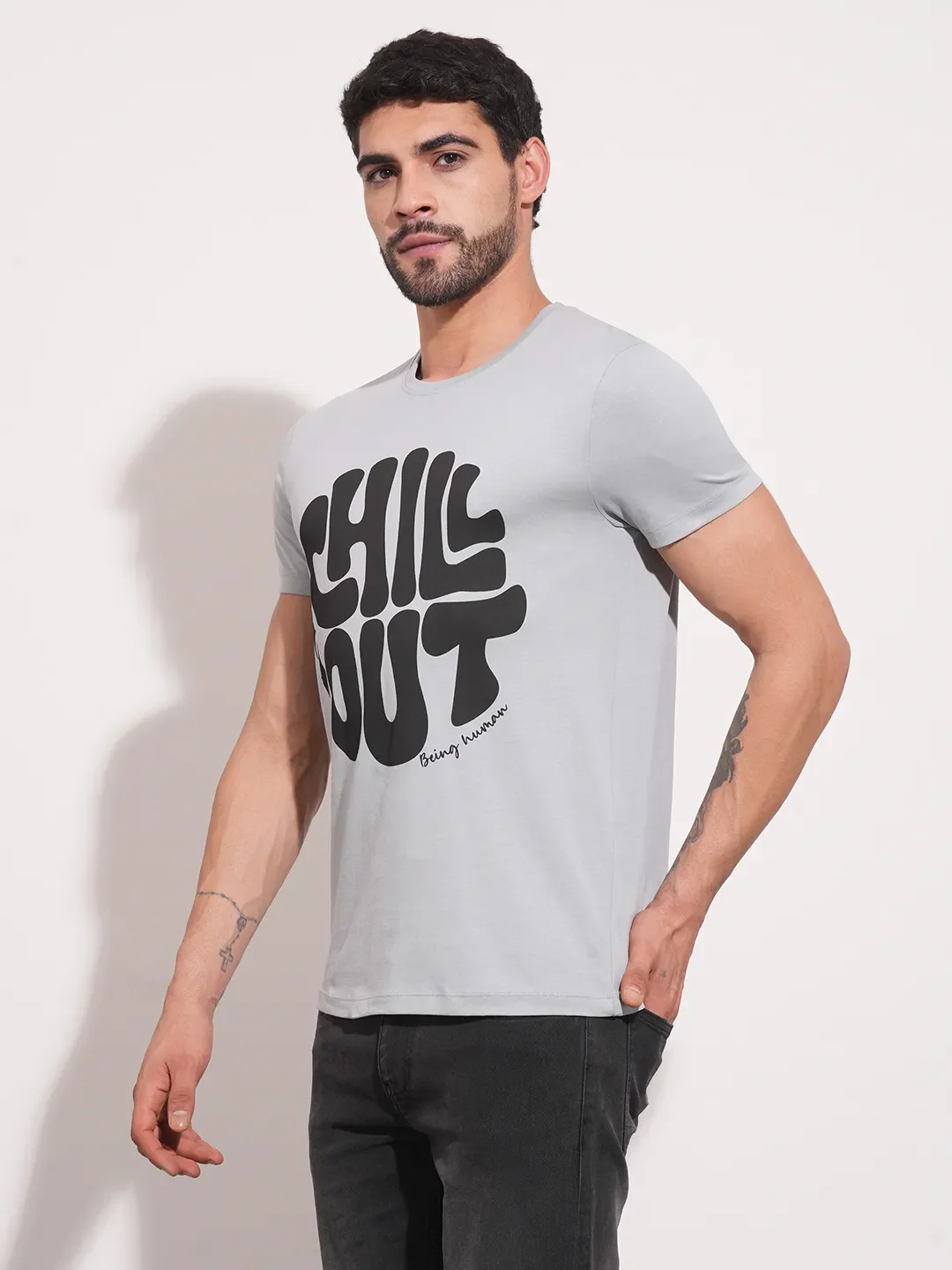 Grey Regular Fit Men's Short Sleeves T-Shirt by Being Human Clothing - Image 7