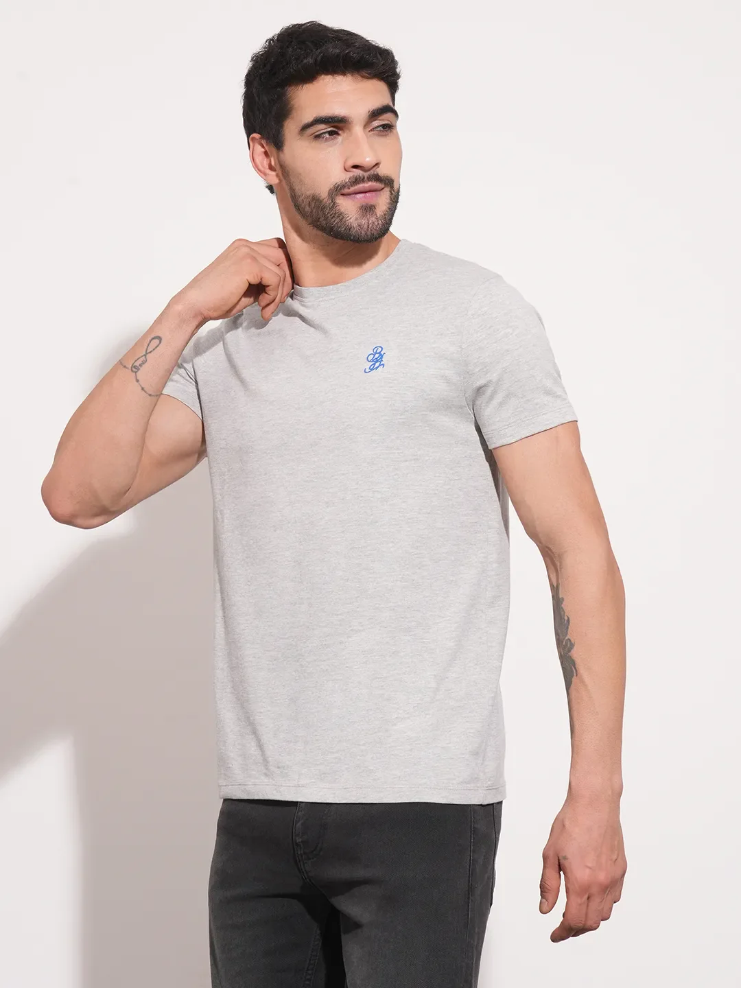 Grey Regular Fit Men's Short Sleeves T-Shirt by Being Human Clothing - Image 4