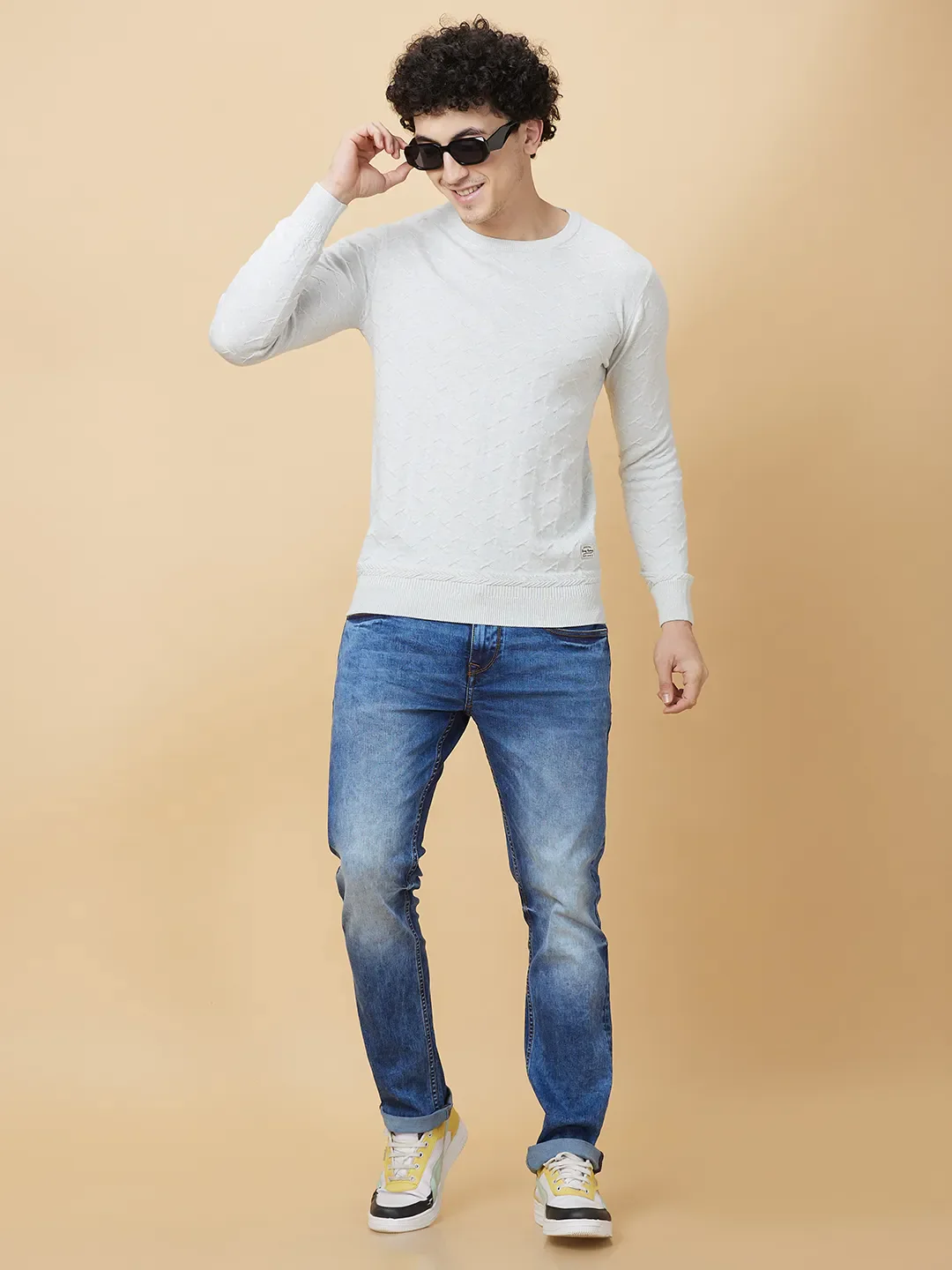 Grey Melange Regular Fit Round Neck Men's T-Shirt by Being Human Clothing - Image 6
