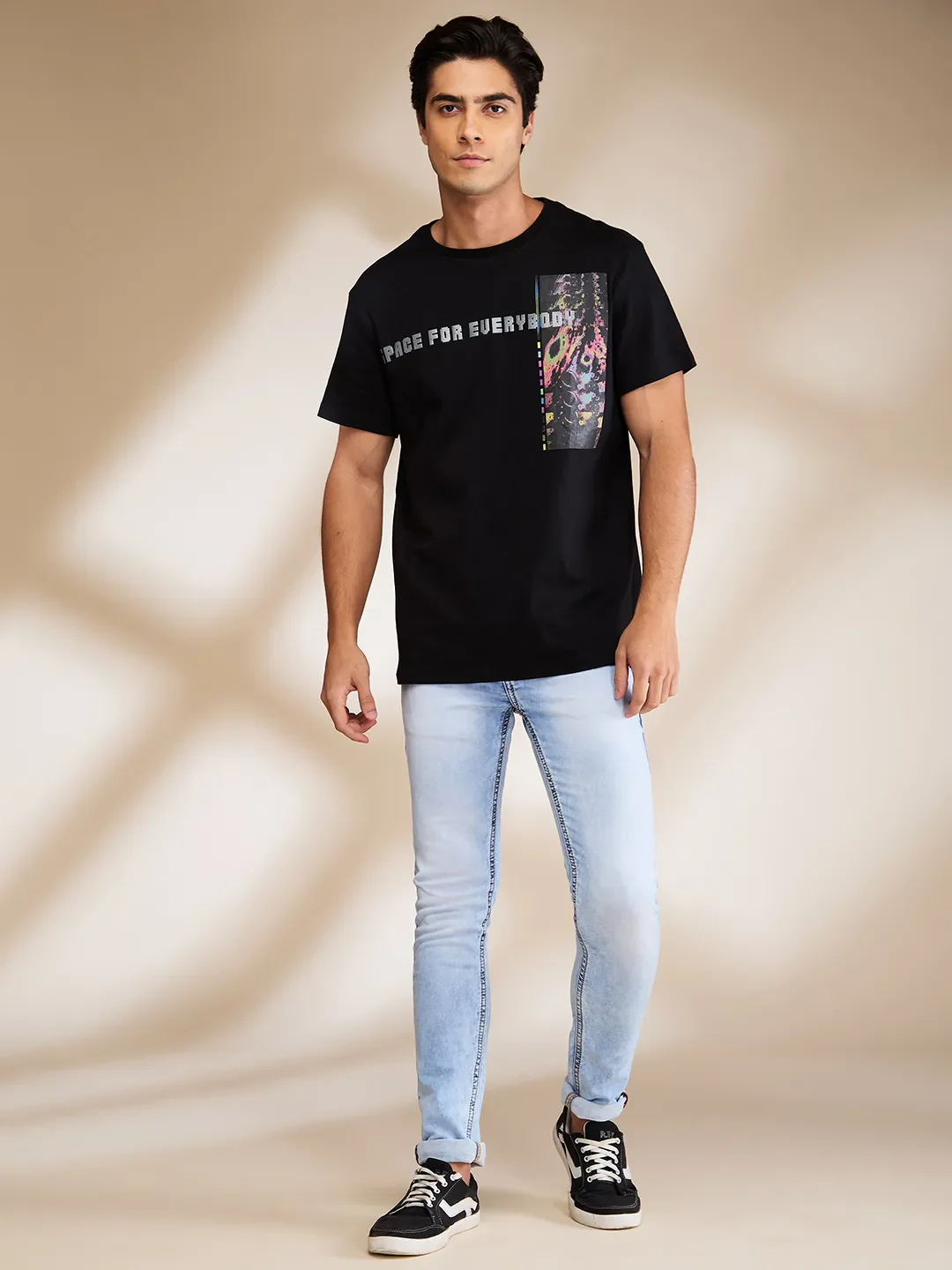 Jet Black Regular Fit Round Neck Men's T-Shirt by Being Human Clothing - Image 2
