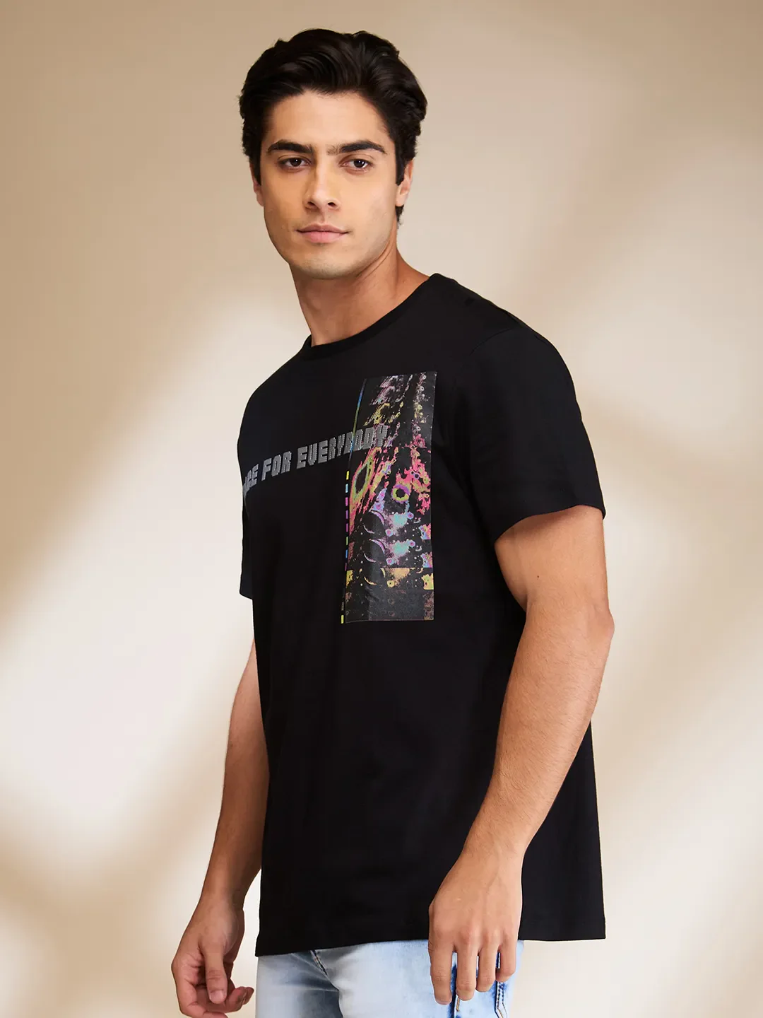 Jet Black Regular Fit Round Neck Men's T-Shirt by Being Human Clothing - Image 4