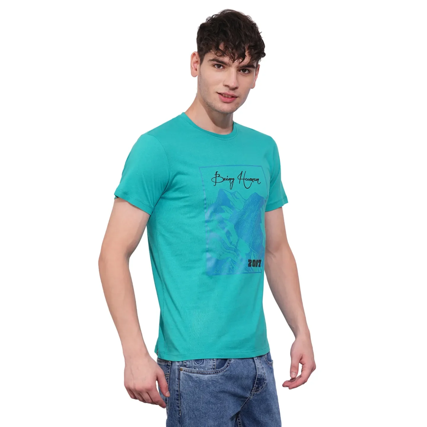Blue Regular Fit Men's Short Sleeves T-Shirt by Being Human Clothing - Image 2