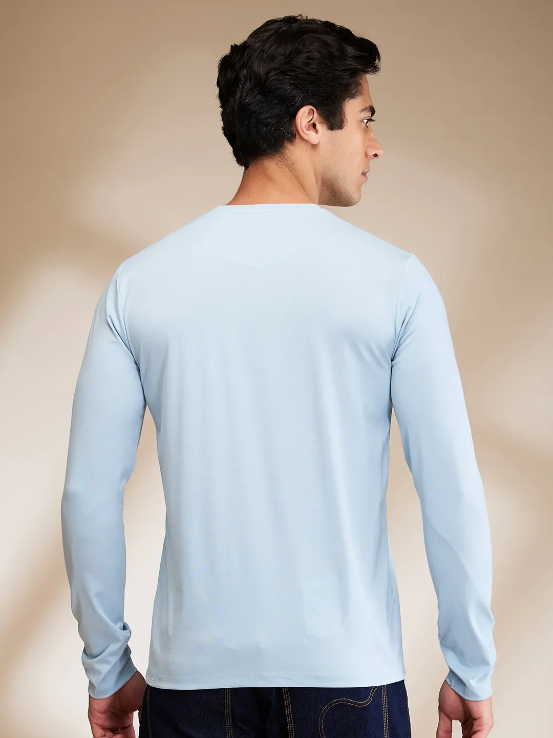 Light Blue Slim Fit Round Neck Men's T-Shirt by Being Human Clothing - Image 3