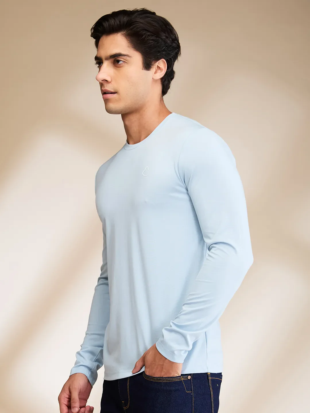 Light Blue Slim Fit Round Neck Men's T-Shirt by Being Human Clothing - Image 4