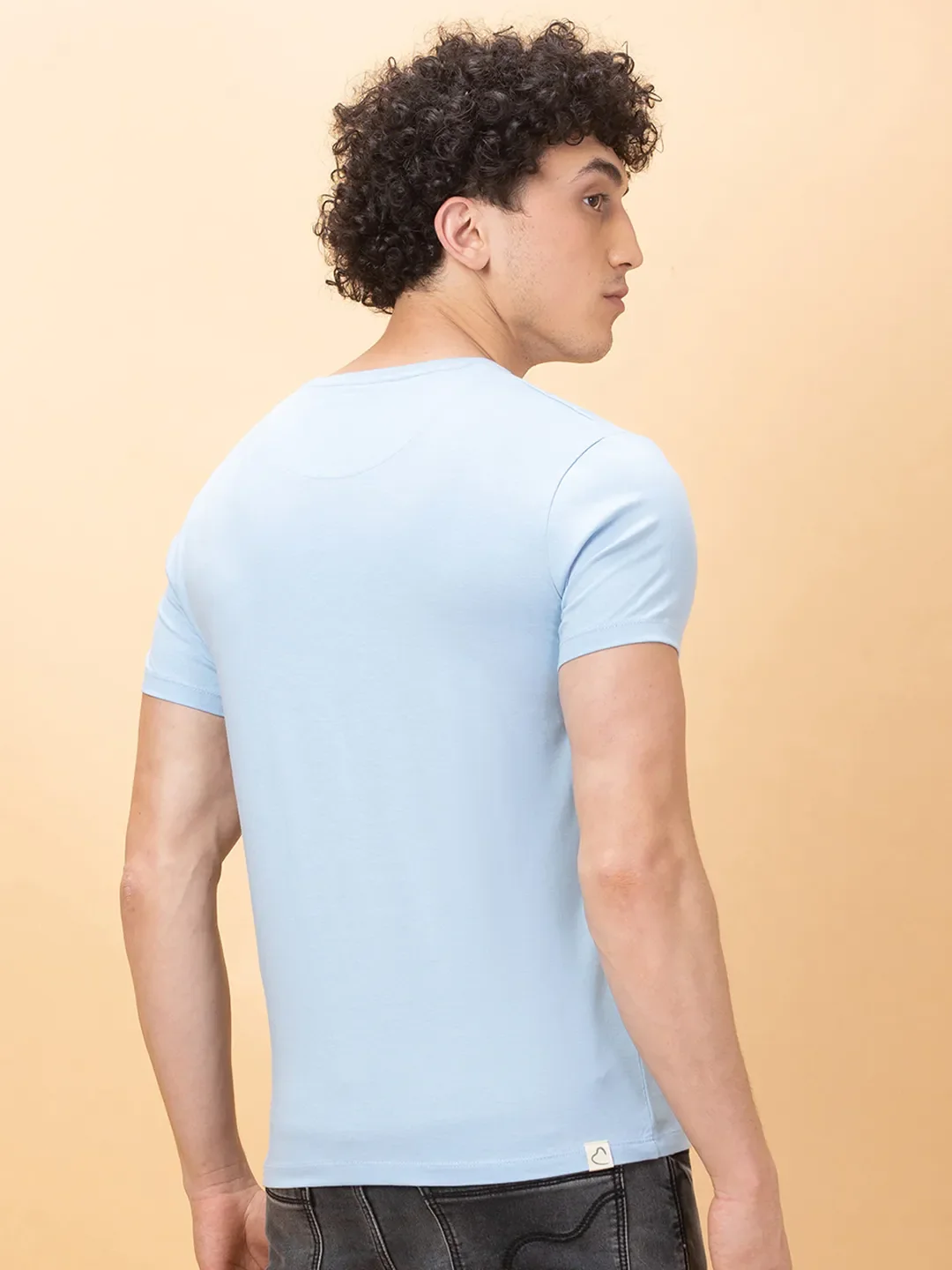 Light Blue Regular Fit Round Neck Men's T-Shirt by Being Human Clothing - Image 3