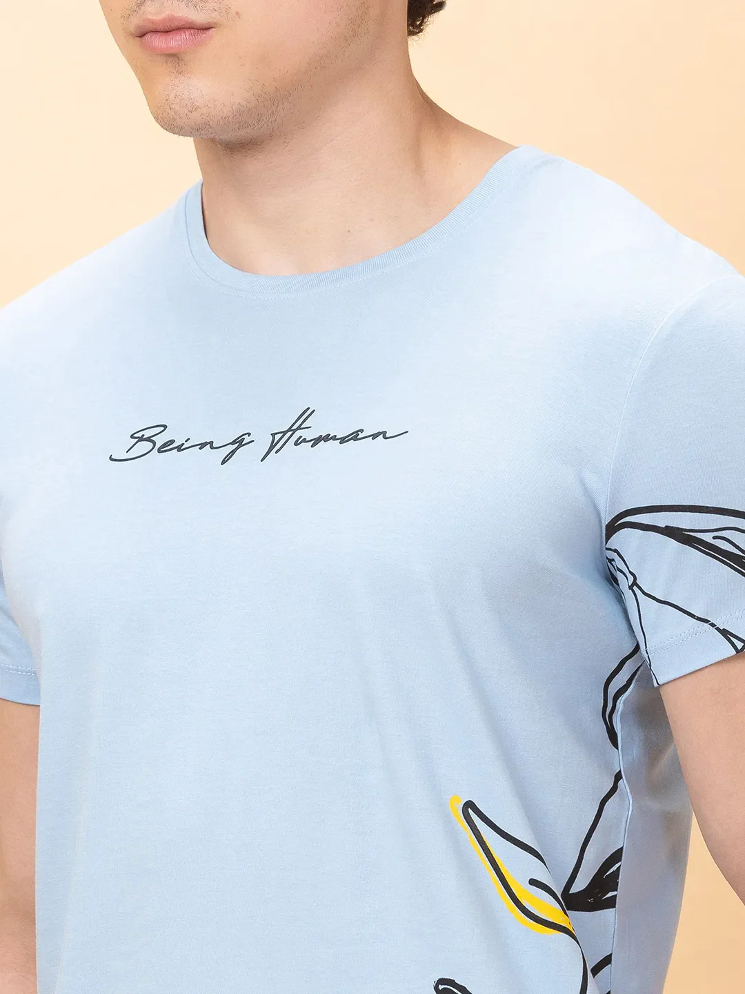 Light Blue Regular Fit Round Neck Men's T-Shirt by Being Human Clothing - Image 5