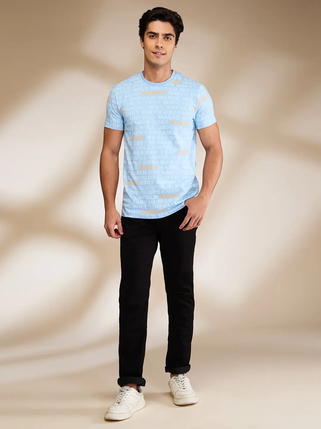 Light Blue Regular Fit Round Neck Men's T-Shirt by Being Human Clothing - Image 2