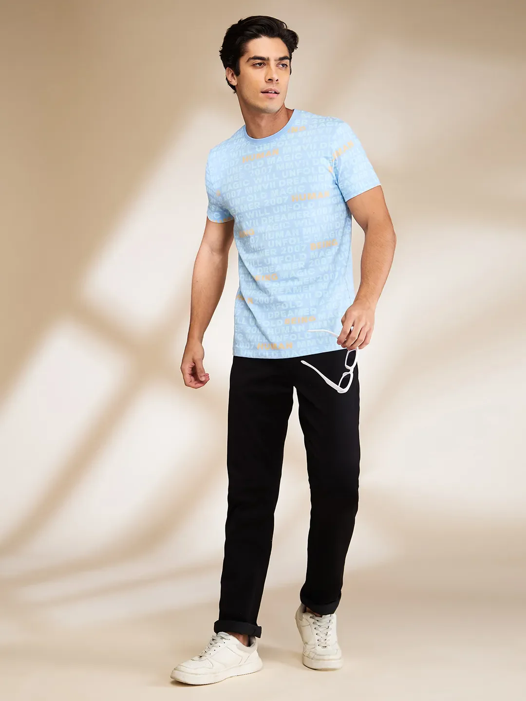 Light Blue Regular Fit Round Neck Men's T-Shirt by Being Human Clothing - Image 6