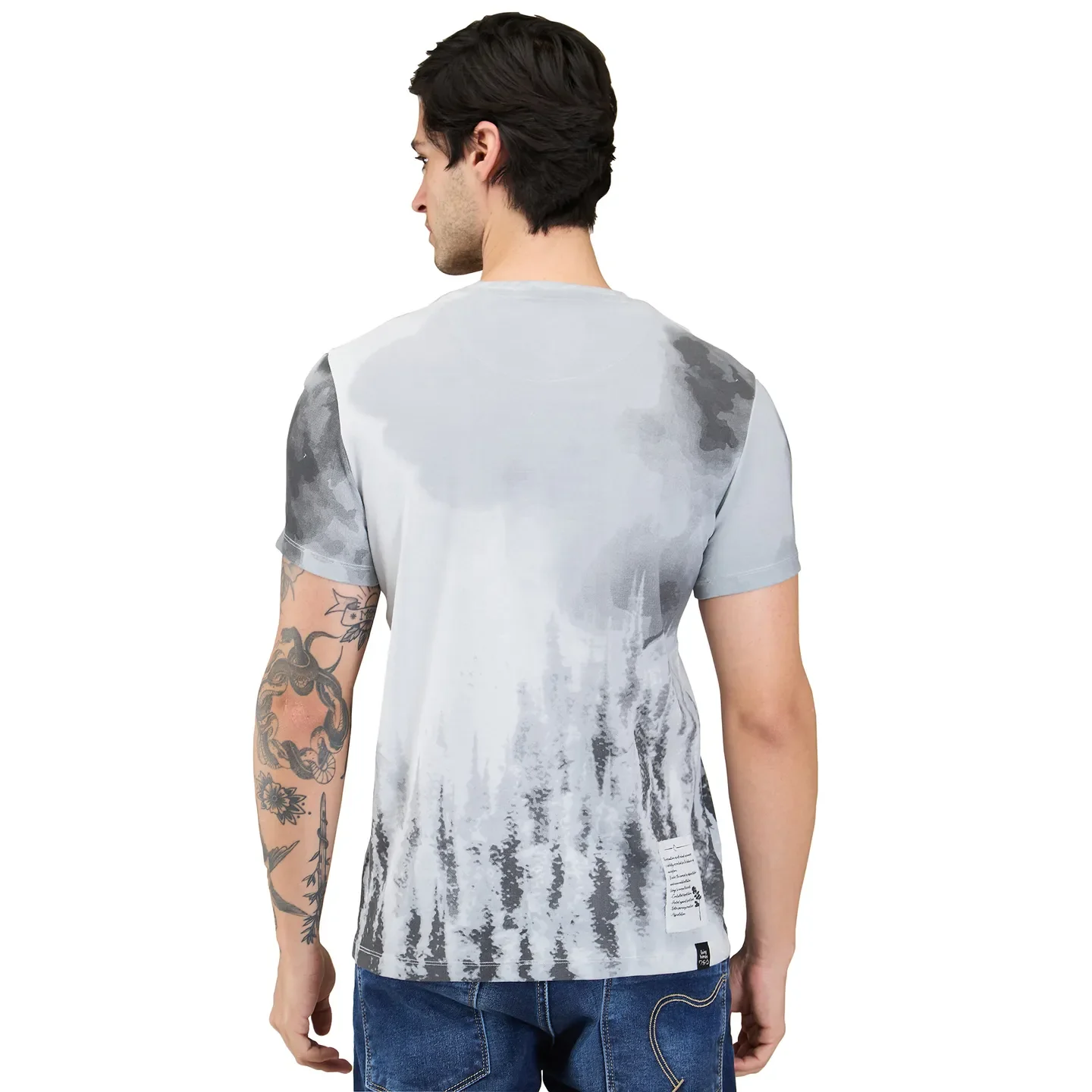 Light Grey Slim Fit Round Neck Men's T-Shirt by Being Human Clothing - Image 3