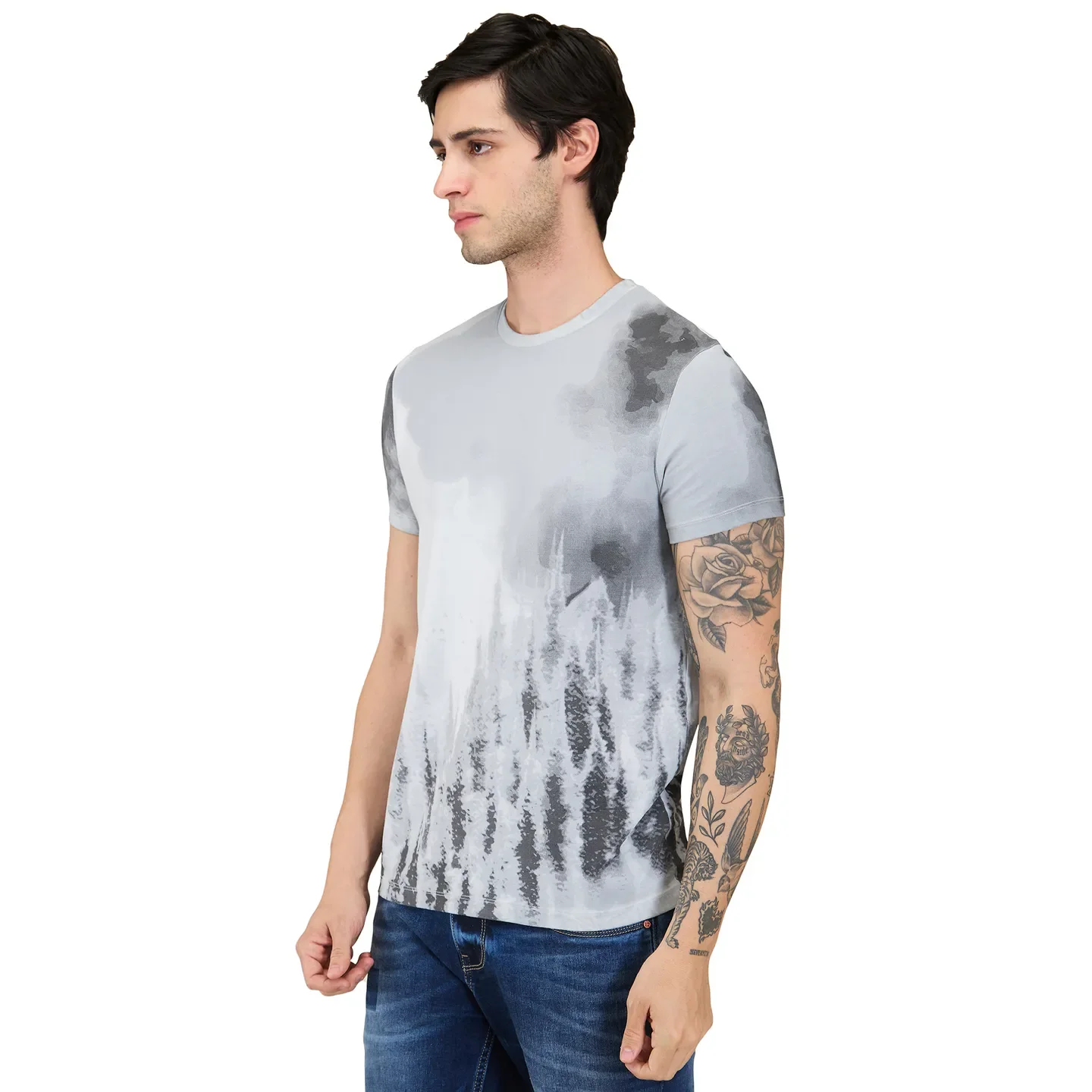 Light Grey Slim Fit Round Neck Men's T-Shirt by Being Human Clothing - Image 4