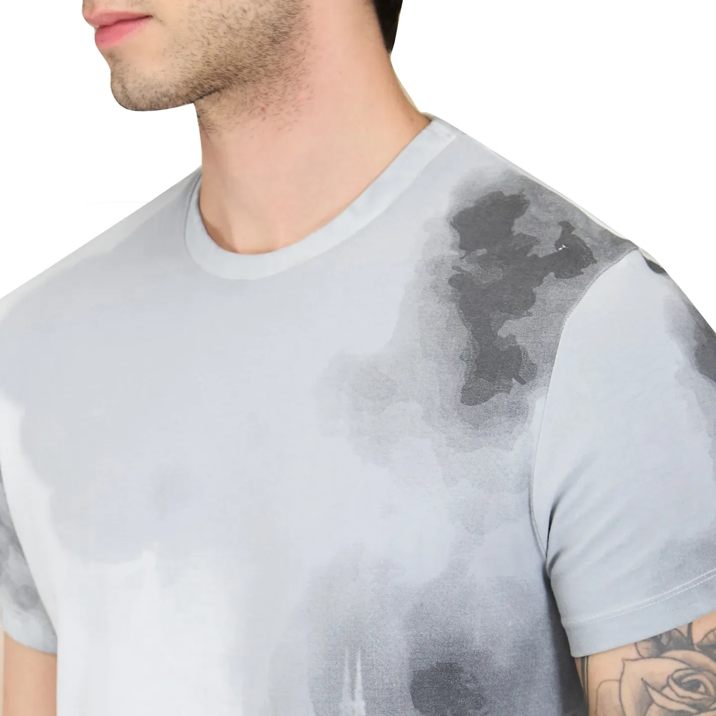 Light Grey Slim Fit Round Neck Men's T-Shirt by Being Human Clothing - Image 5