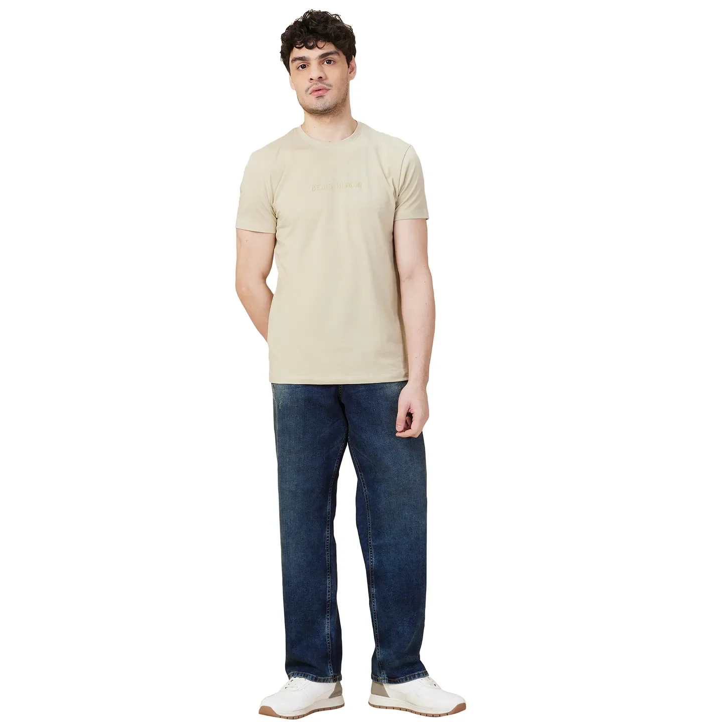 Light Olive Slim Fit Round Neck Men's T-Shirt by Being Human Clothing - Image 2