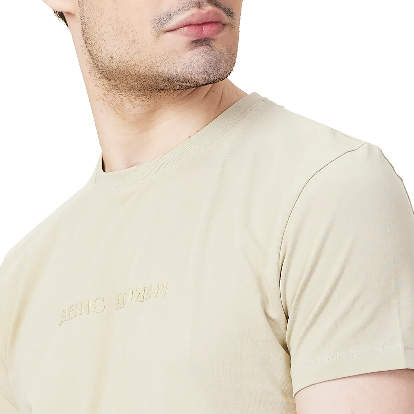 Light Olive Slim Fit Round Neck Men's T-Shirt by Being Human Clothing - Image 5