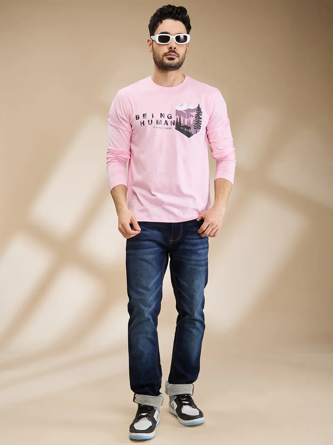 Pink Regular Fit Men's Long Sleeves T-Shirt by Being Human Clothing - Image 6