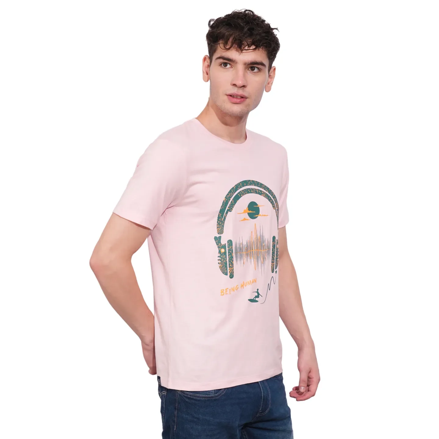 Light Pink Regular Fit Round Neck Men's T-Shirt by Being Human Clothing - Image 2