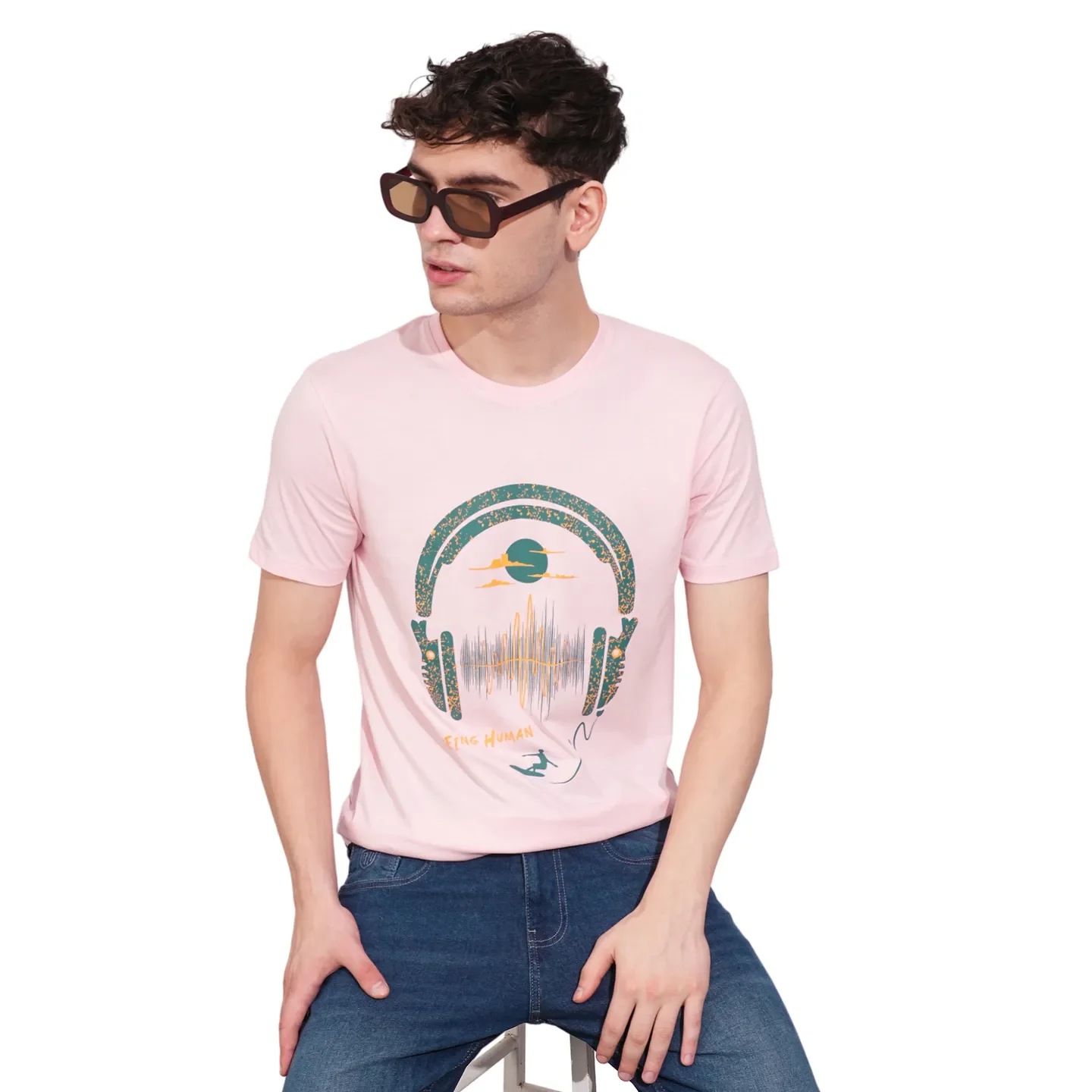 Light Pink Regular Fit Round Neck Men's T-Shirt by Being Human Clothing - Image 6