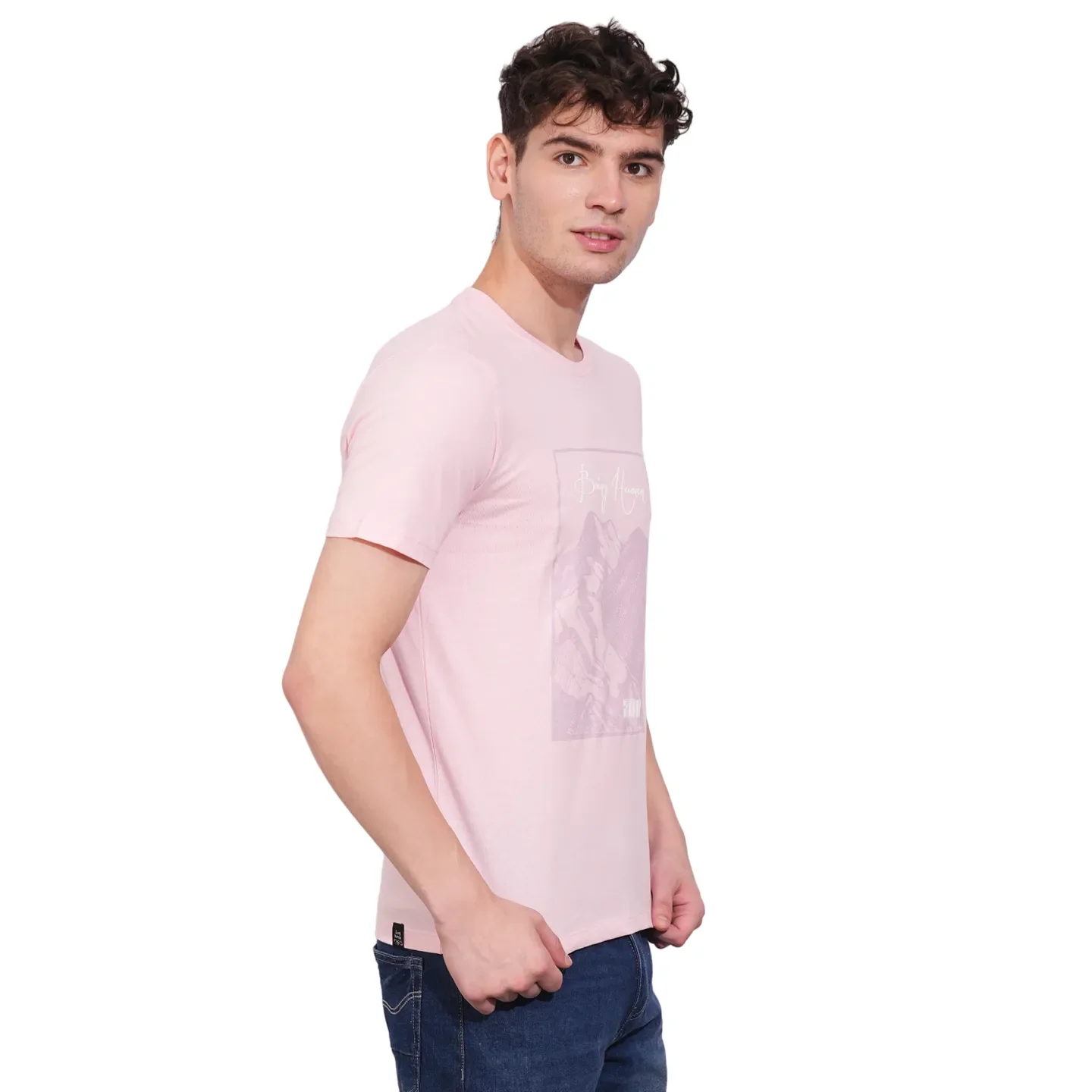 Light Pink Regular Fit Round Neck Men's T-Shirt by Being Human Clothing - Image 2