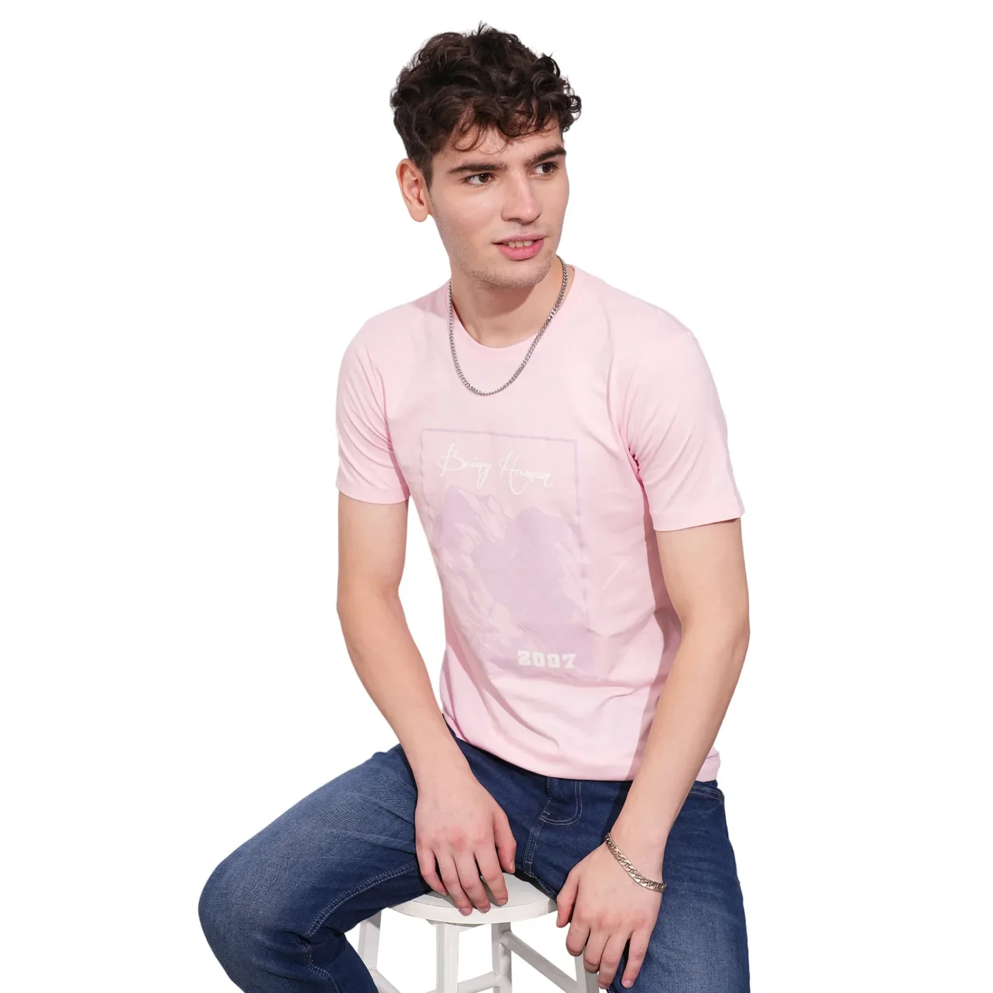 Light Pink Regular Fit Round Neck Men's T-Shirt by Being Human Clothing - Image 6
