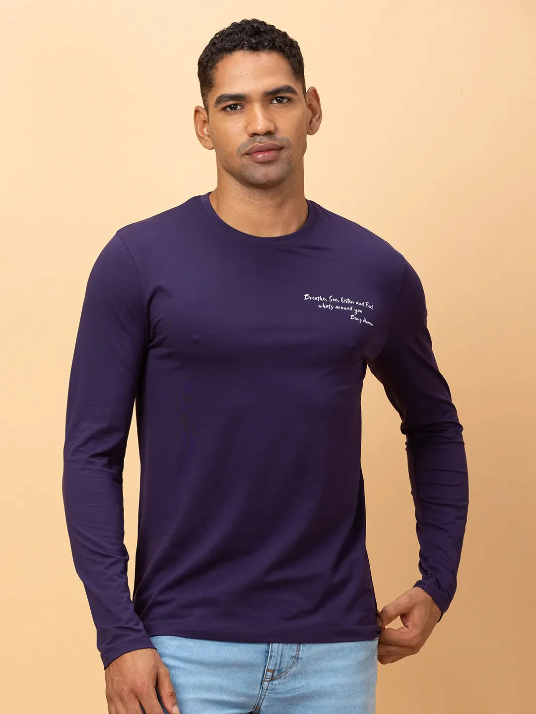Midnight Blue Regular Fit Round Neck Men's T-Shirt by Being Human Clothing