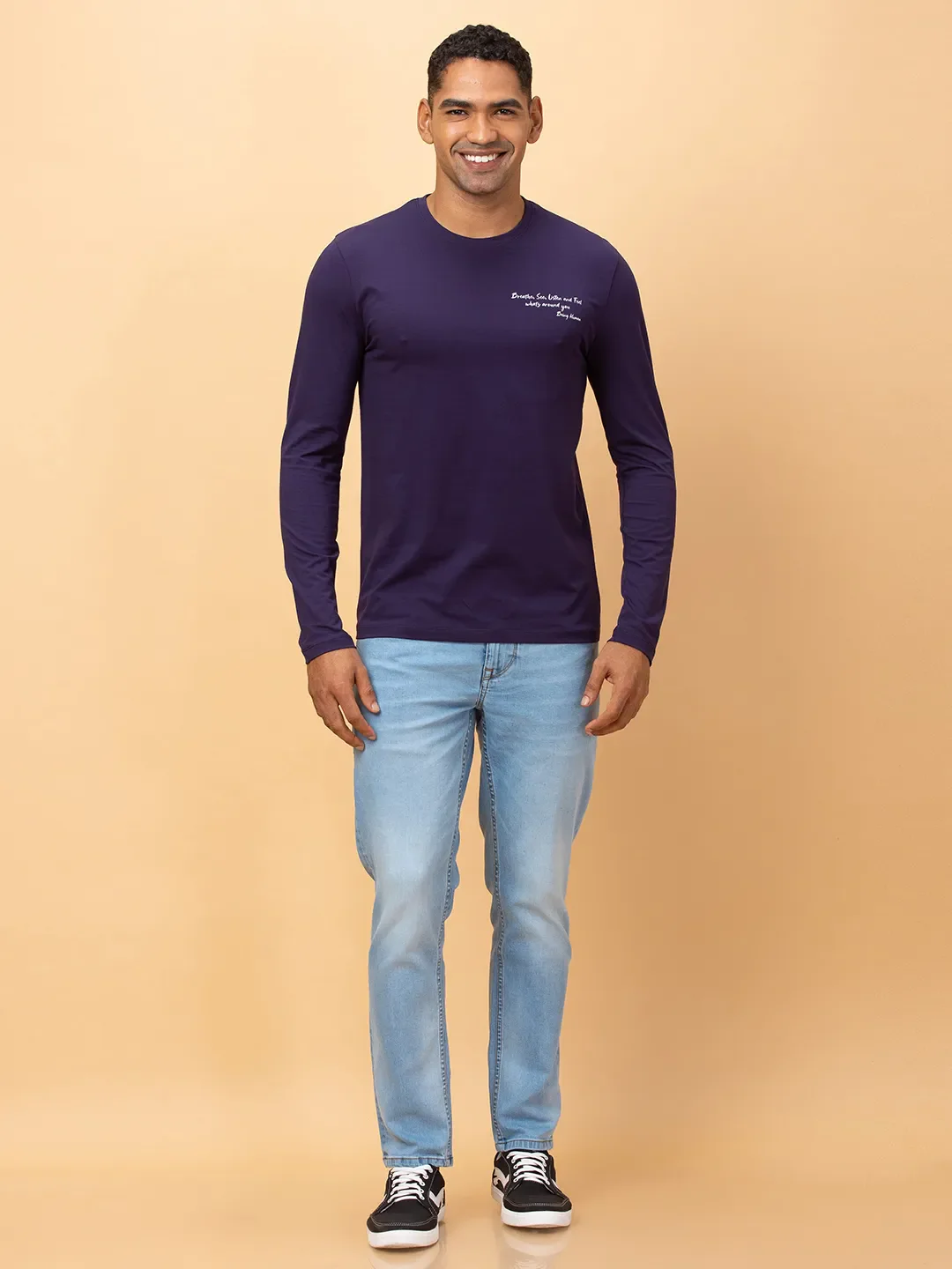 Midnight Blue Regular Fit Round Neck Men's T-Shirt by Being Human Clothing - Image 2