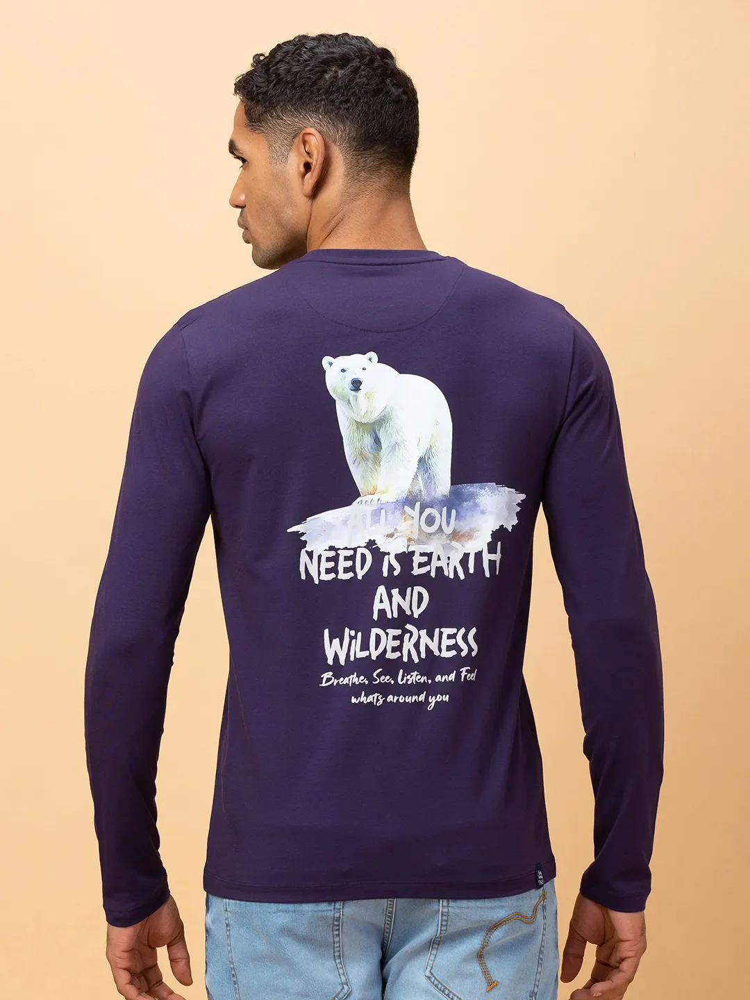 Midnight Blue Regular Fit Round Neck Men's T-Shirt by Being Human Clothing - Image 3