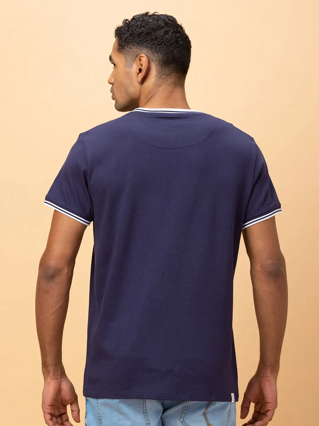 Midnight Blue Regular Fit Round Neck Men's T-Shirt by Being Human Clothing - Image 3
