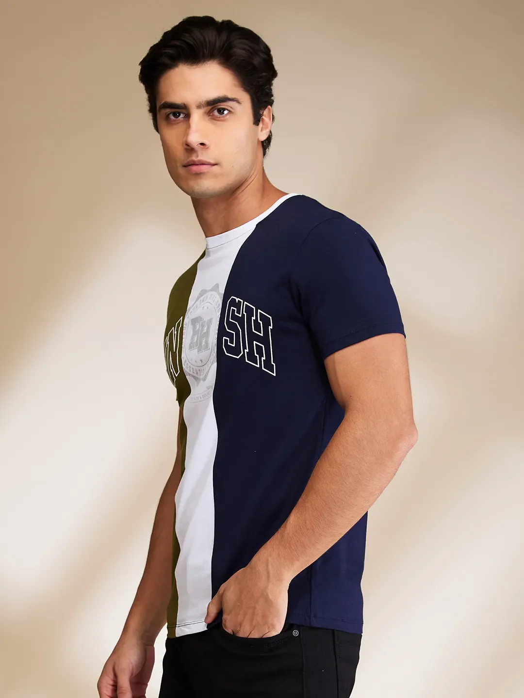 Midnight Blue Regular Fit Round Neck Men's T-Shirt by Being Human Clothing - Image 4