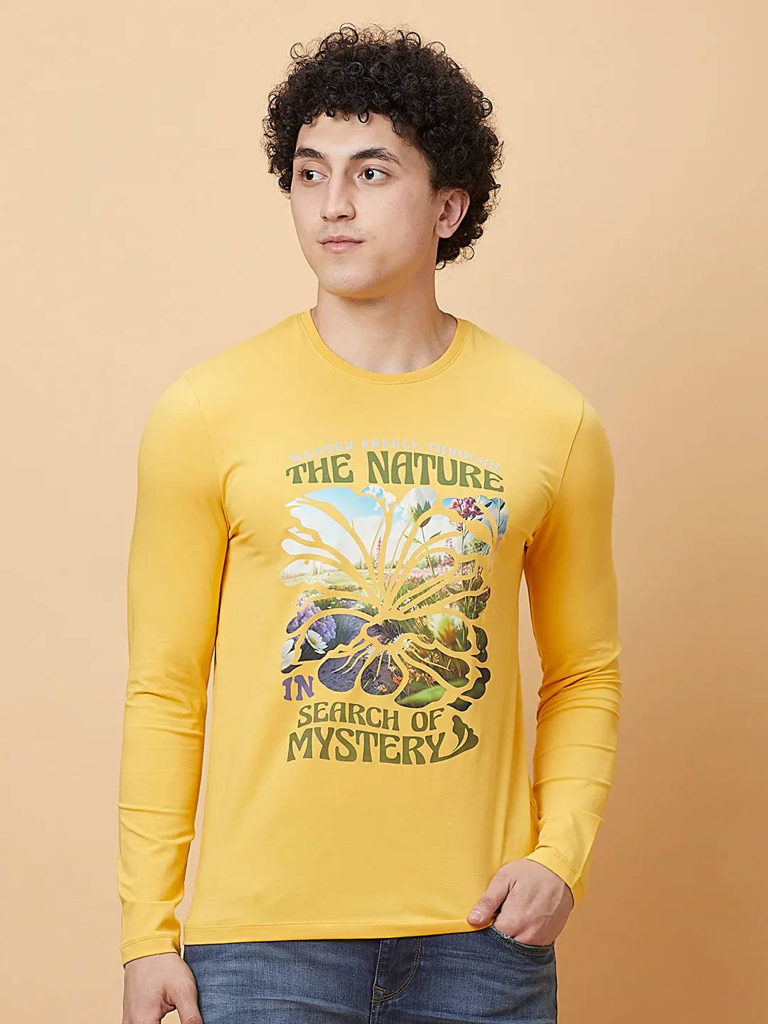 Mustard Regular Fit Round Neck Men's T-Shirt by Being Human Clothing