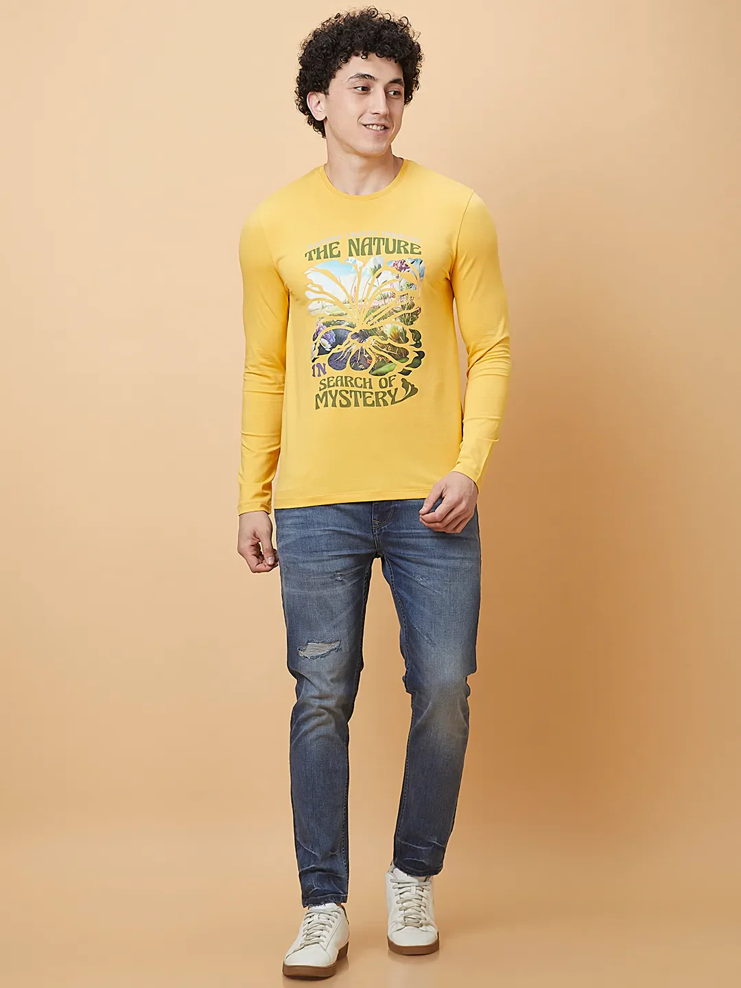 Mustard Regular Fit Round Neck Men's T-Shirt by Being Human Clothing - Image 2