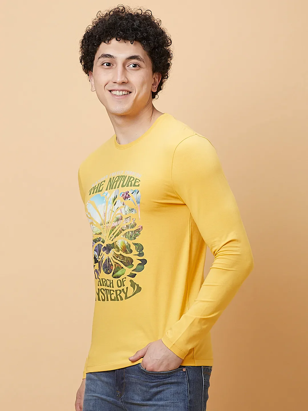 Mustard Regular Fit Round Neck Men's T-Shirt by Being Human Clothing - Image 4