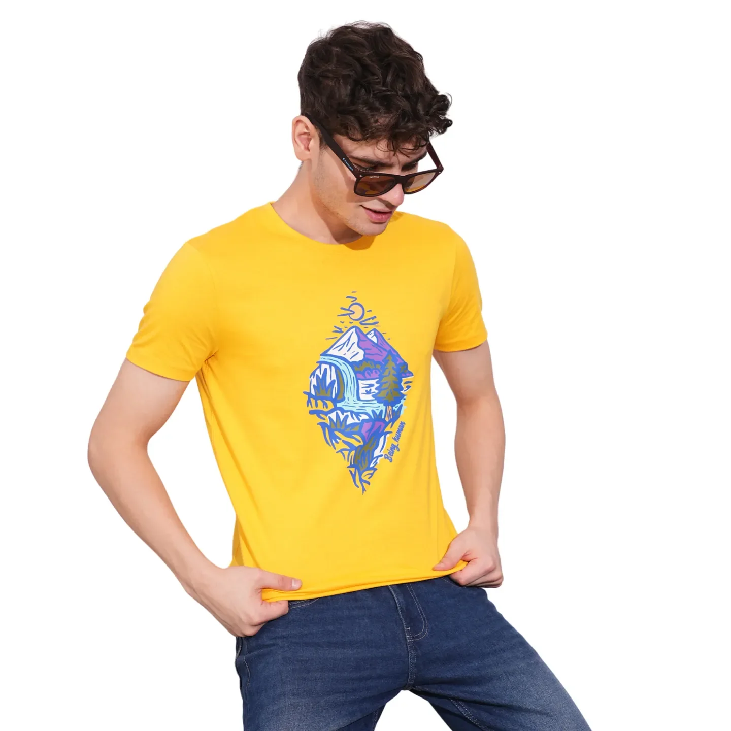 Mustard Regular Fit Men's Short Sleeves T-Shirt by Being Human Clothing - Image 6