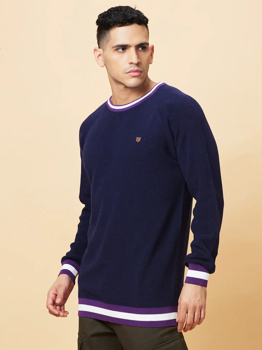 Navy Regular Fit Round Neck Men's T-Shirt by Being Human Clothing - Image 4