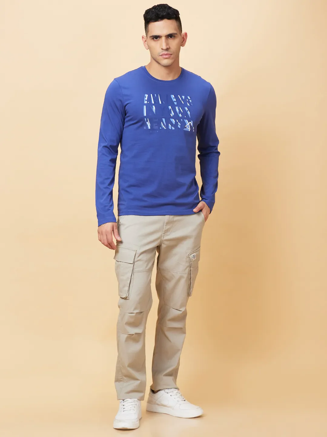 Navy Regular Fit Round Neck Men's T-Shirt by Being Human Clothing - Image 2