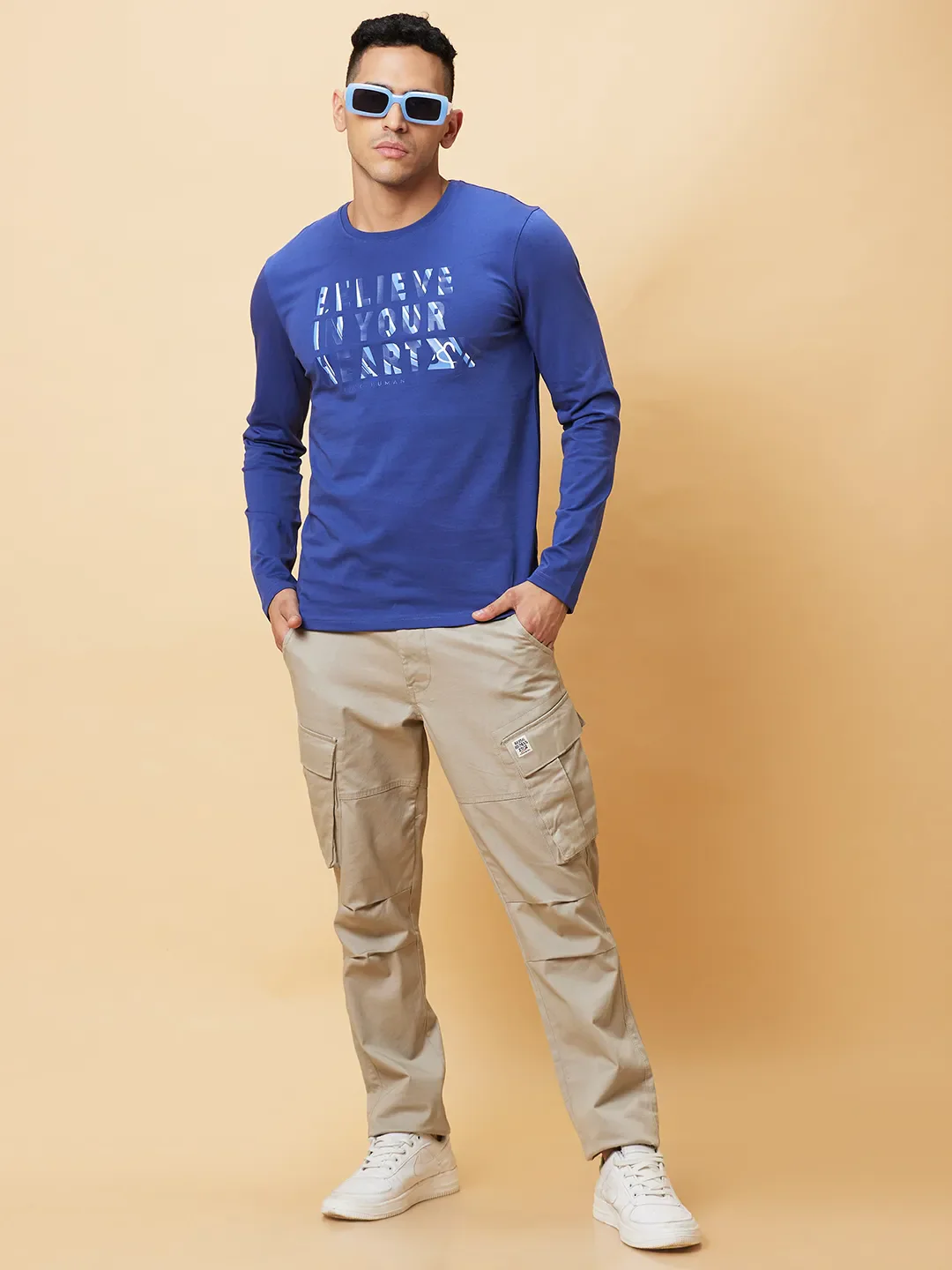 Navy Regular Fit Round Neck Men's T-Shirt by Being Human Clothing - Image 6